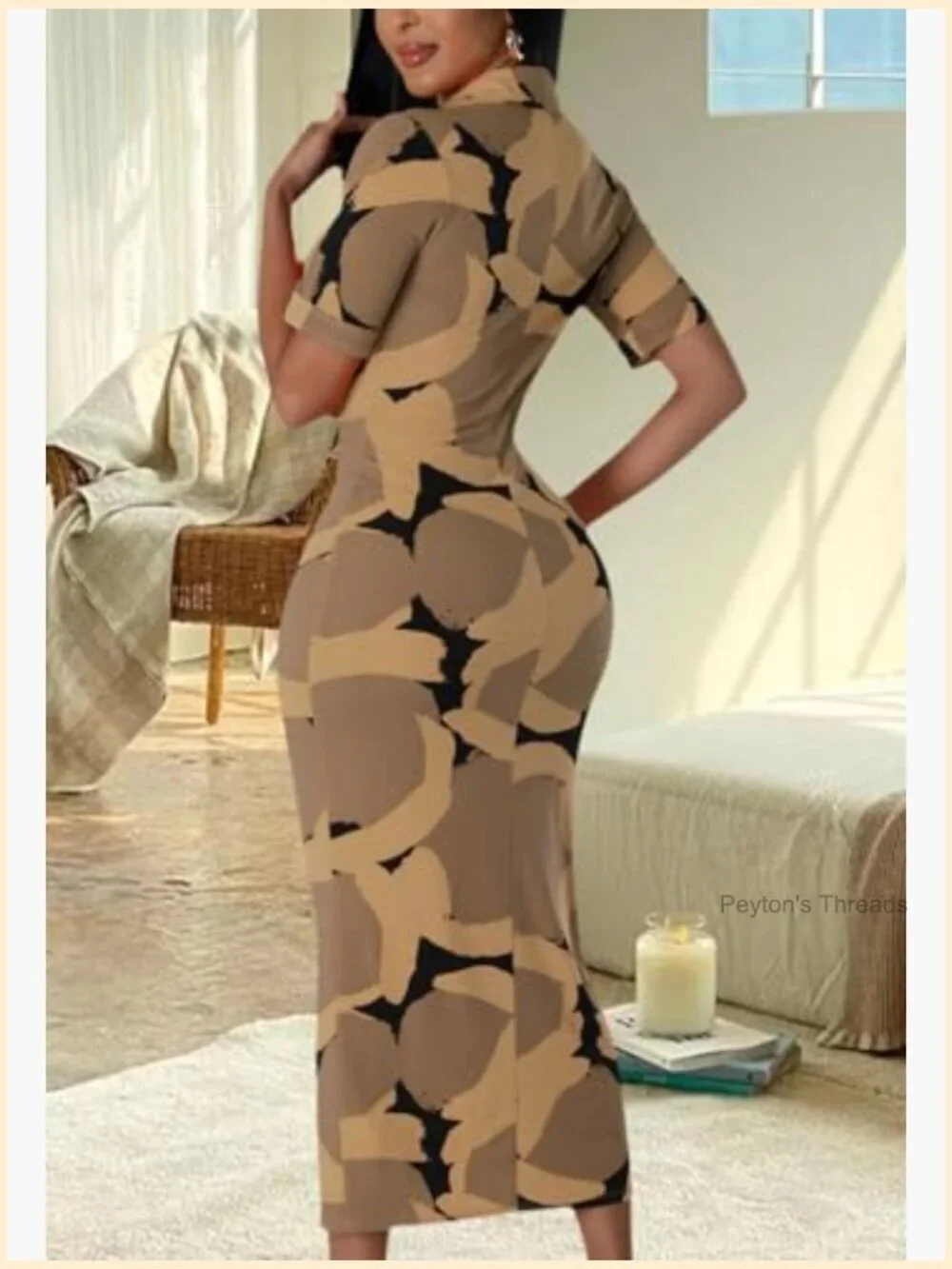 Button Down Shirt Dress Short Sleeve V Neck Bodycon Midi
